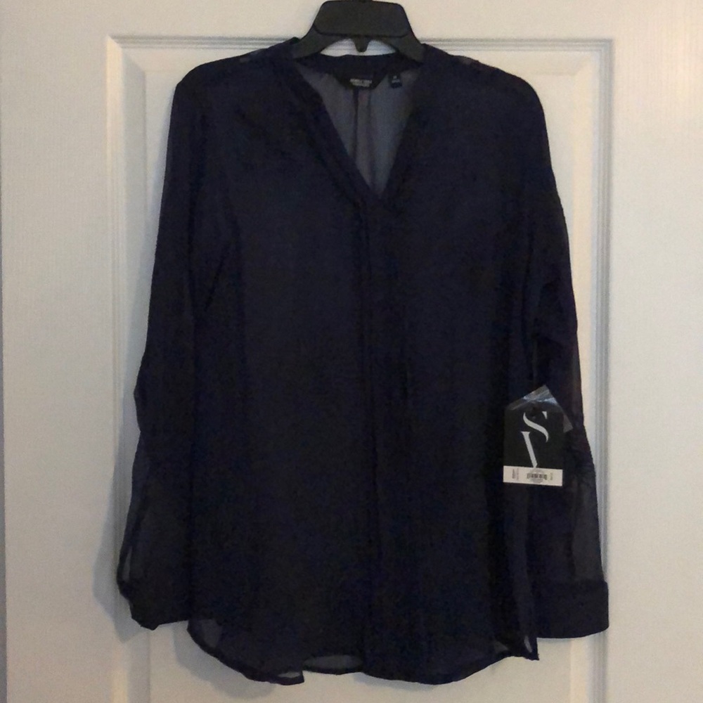 Simply Vera Wang Sheer Navy blouse NWT